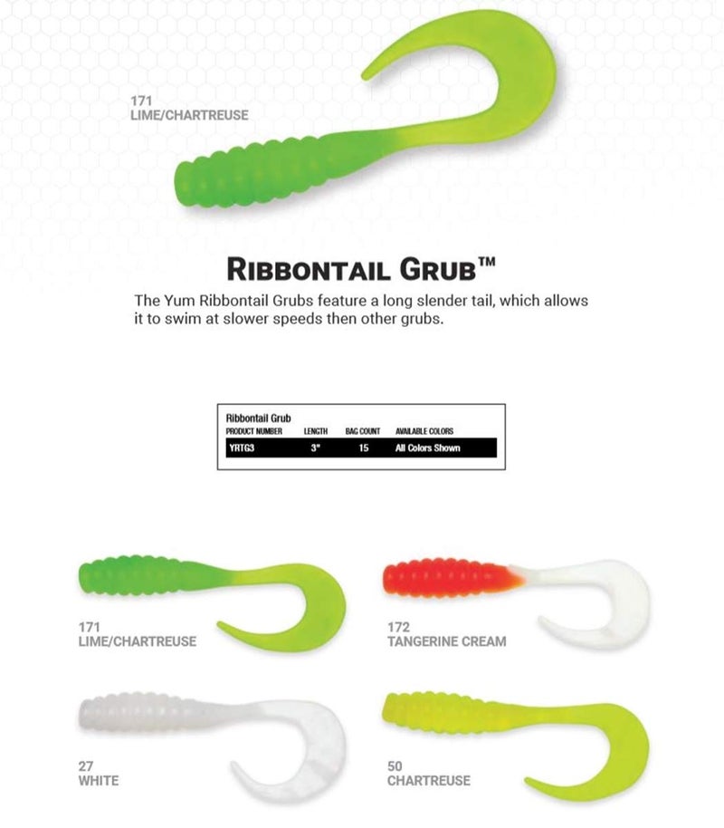 Yum Lures YRTG350 Ribbontail Grub Fishing Bait, Chartreuse, 3'' - Image 2